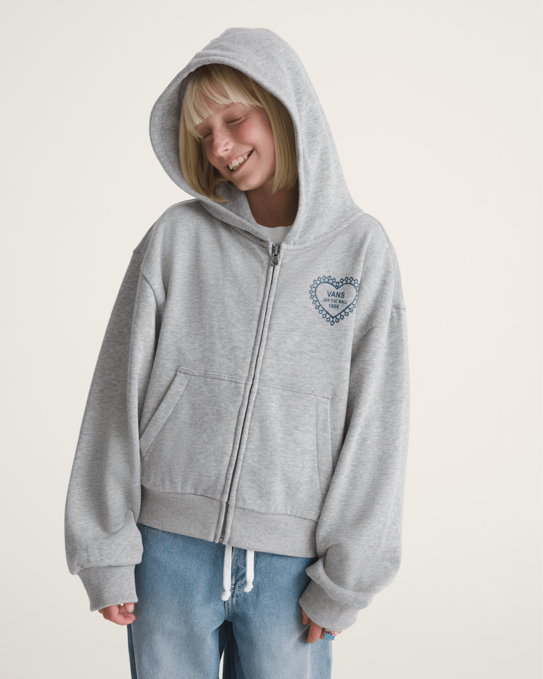 Vans Kids Lacey Daze Retro Zip Hoodie in Cement Heather Grey