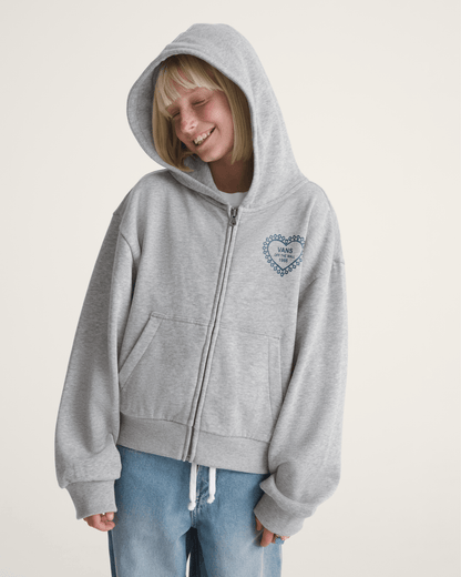 Vans Kids Lacey Daze Retro Zip Hoodie in Cement Heather Grey