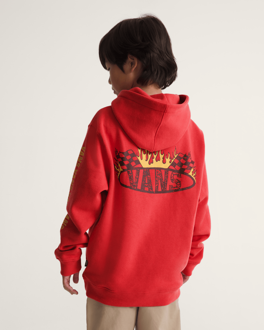 Vans Kids Racing Flames Pullover Hoodie in Crimson Haze Red
