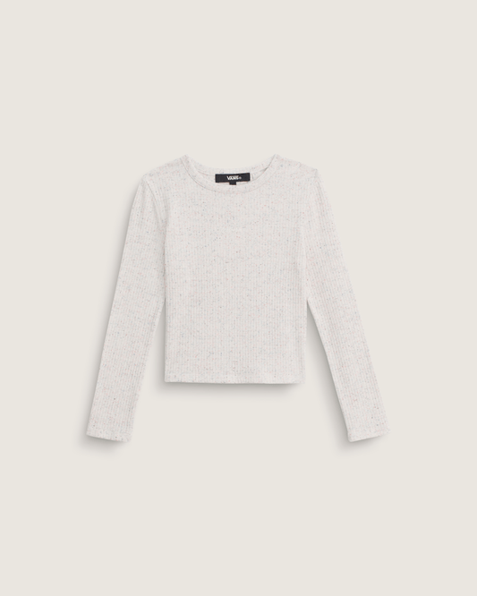 Vans Kids Teri Confetti Rib Long Sleeve Shirt in Marshmallow White