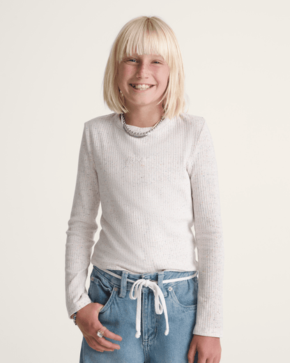 Vans Kids Teri Confetti Rib Long Sleeve Shirt in Marshmallow White