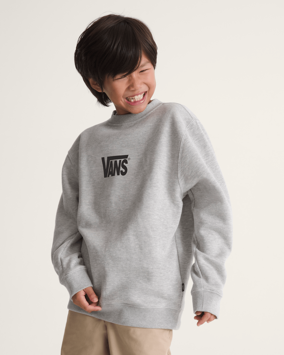 Vans Kids Stretch Logo Crew Sweatshirt in Cement Heather Grey