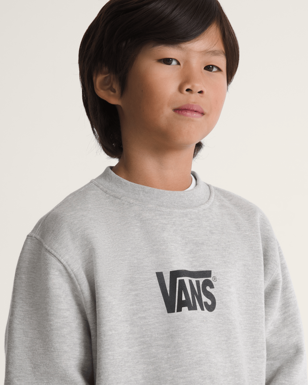 Vans Kids Stretch Logo Crew Sweatshirt in Cement Heather Grey