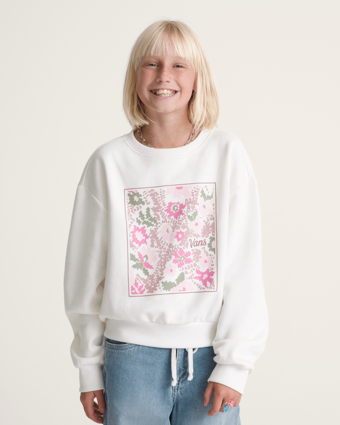 Vans Kids Flow Field Crew Sweatshirt in Marshmallow White