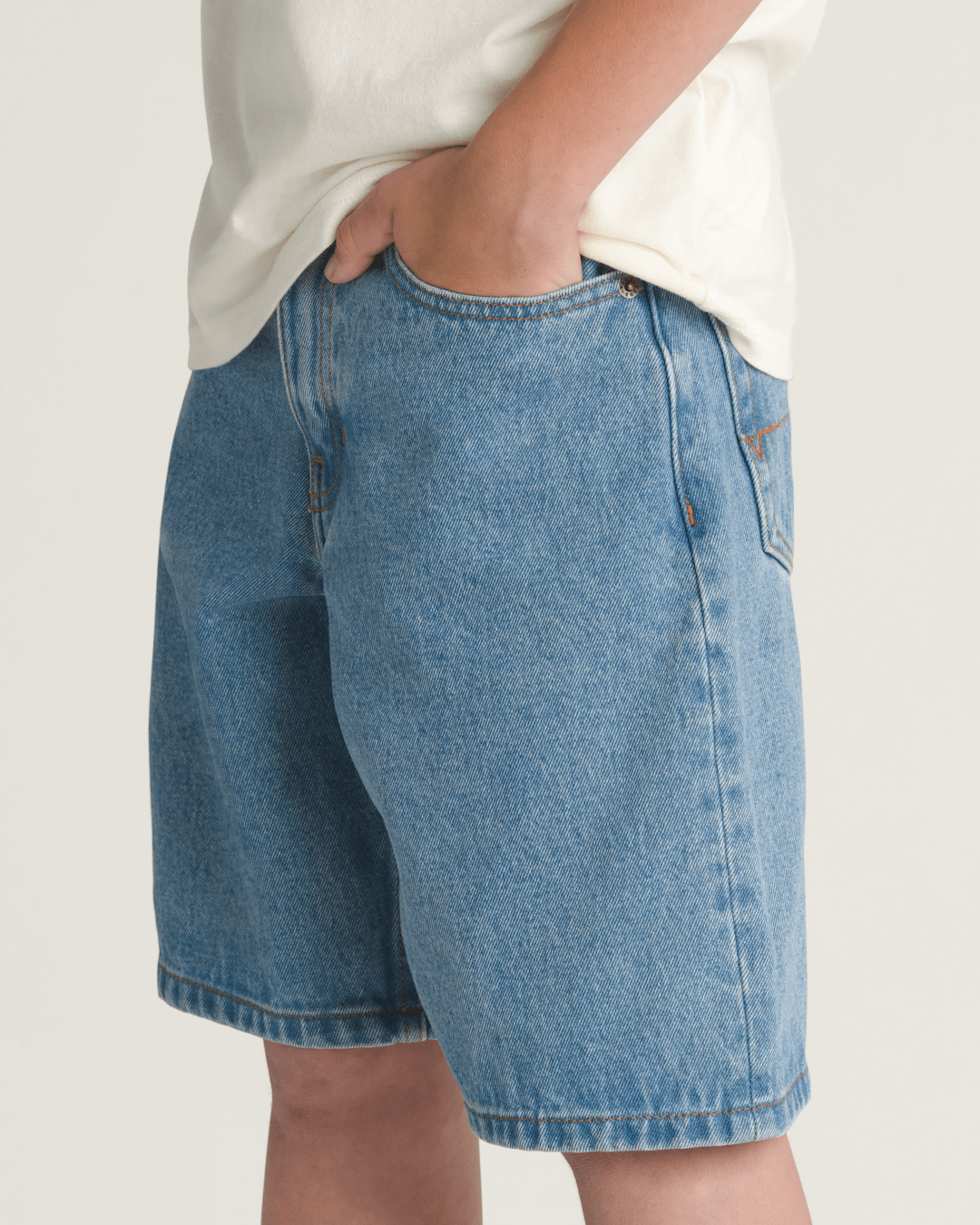 Vans Kids Check-5 Baggy Denim Shorts in Stonewash Blue