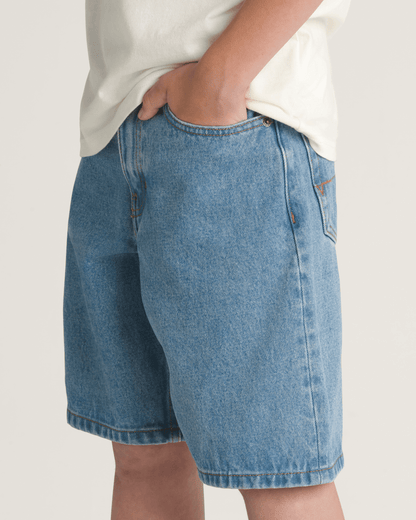Vans Kids Check-5 Baggy Denim Shorts in Stonewash Blue