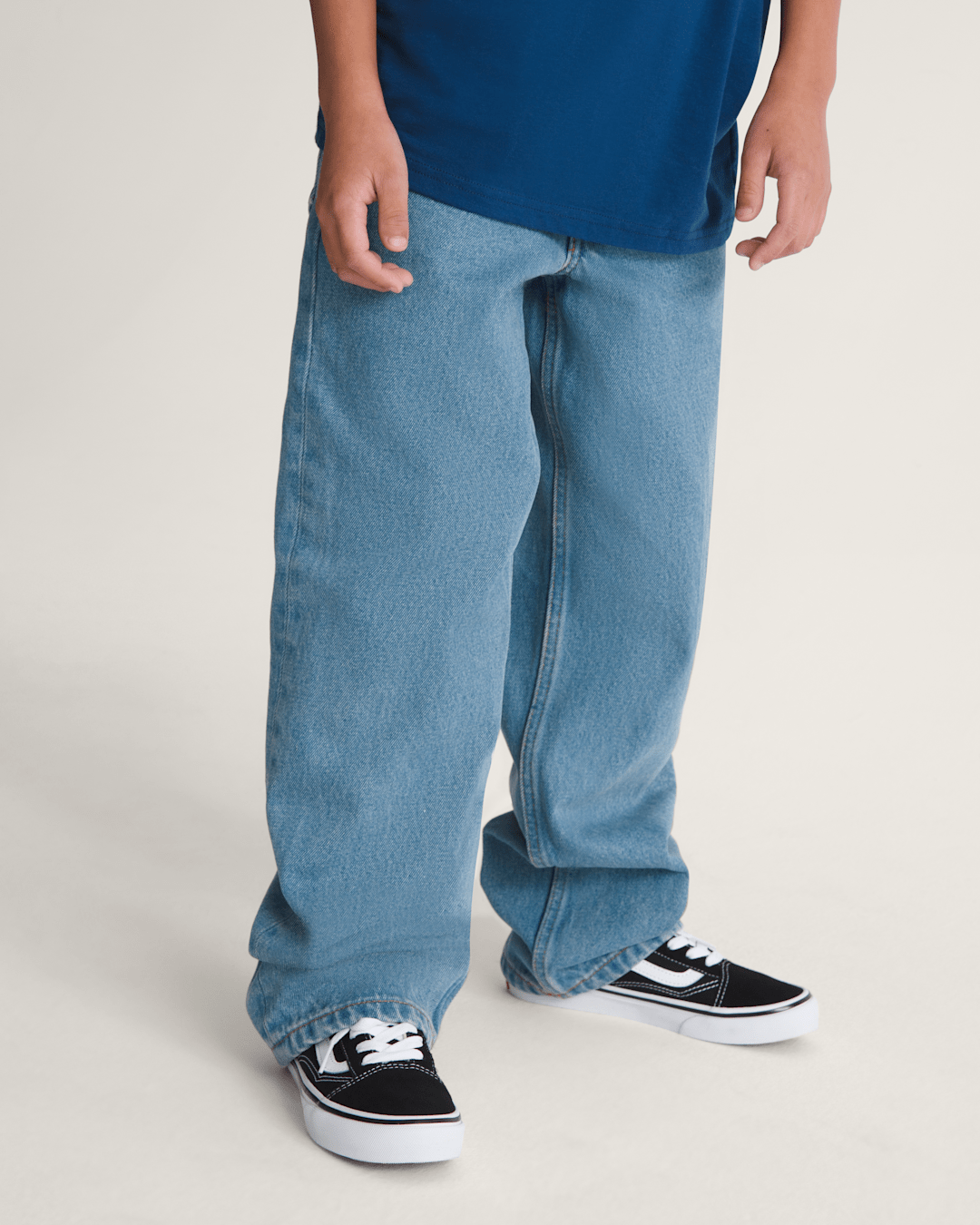Vans Kids Check-5 Loose Denim Pants in Stonewash Blue