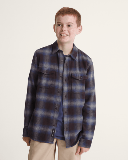 Vans Kids Bixby Plaid Flannel Shirt in Dark Port Red / Pewter Heather Grey