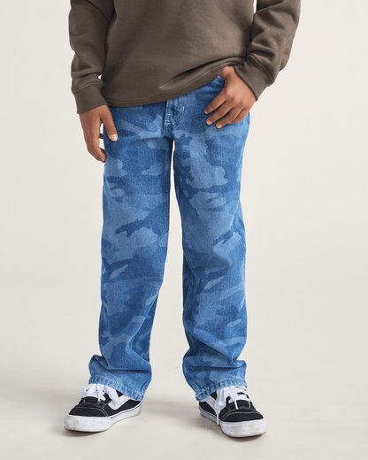 Vans Kids Check-5 Loose Denim Pants in Stonewash Blue