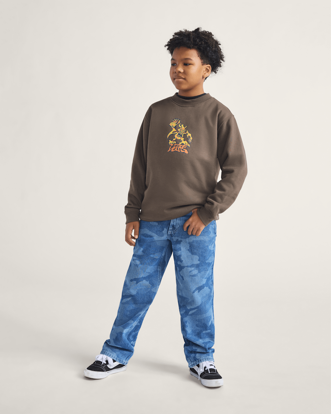 Vans Kids Check-5 Loose Denim Pants in Stonewash Blue