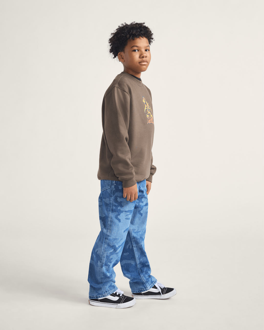 Vans Kids Check-5 Loose Denim Pants in Stonewash Blue