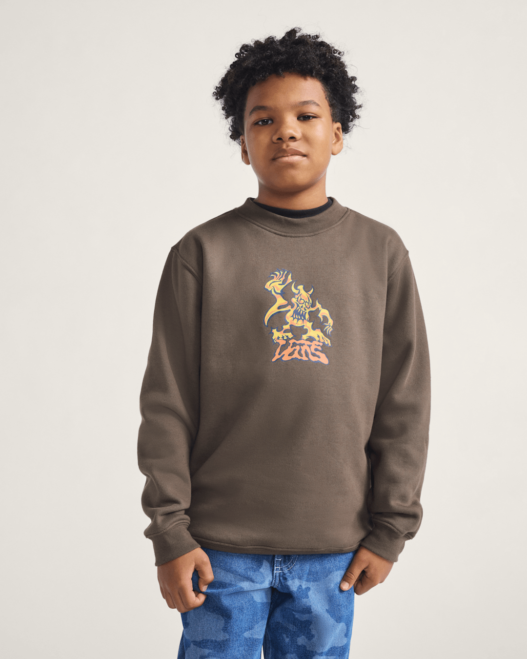 Vans Kids Goblin Step Crew Sweatshirt in Coal Brown