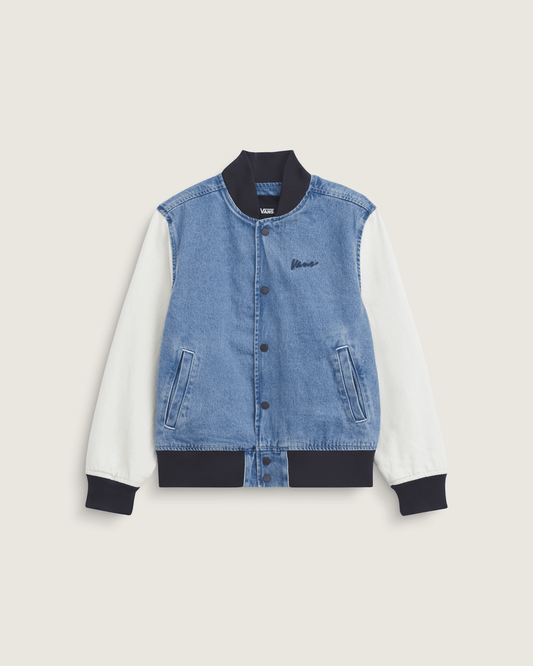 Vans Kids Denim Baseball Jacket in Stonewash Blue