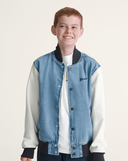 Vans Kids Denim Baseball Jacket in Stonewash Blue