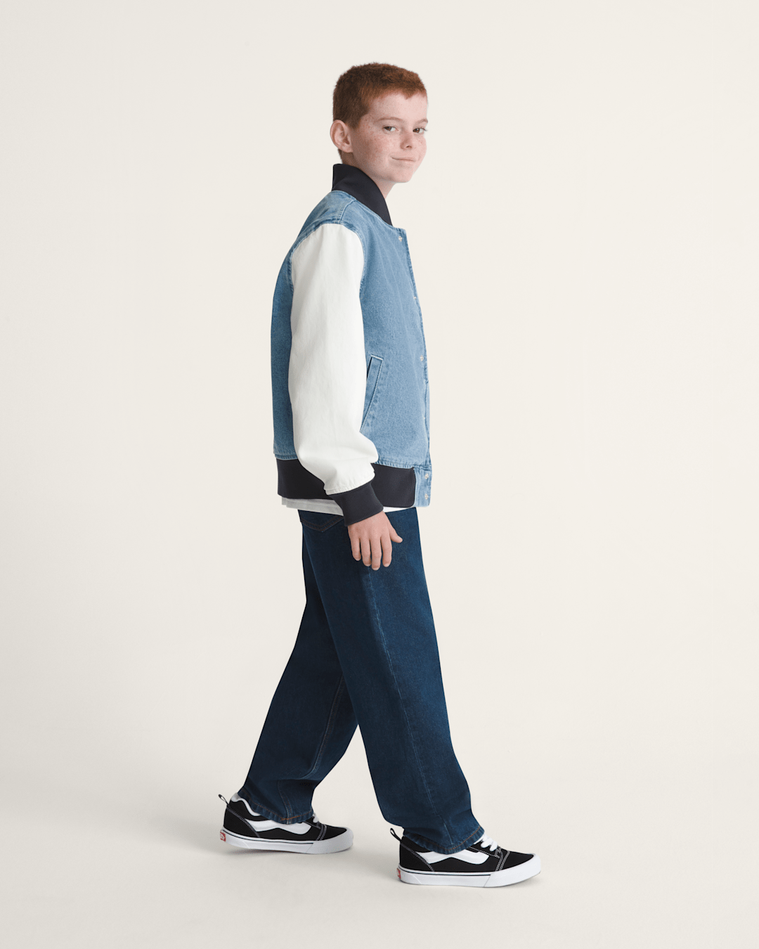 Vans Kids Denim Baseball Jacket in Stonewash Blue