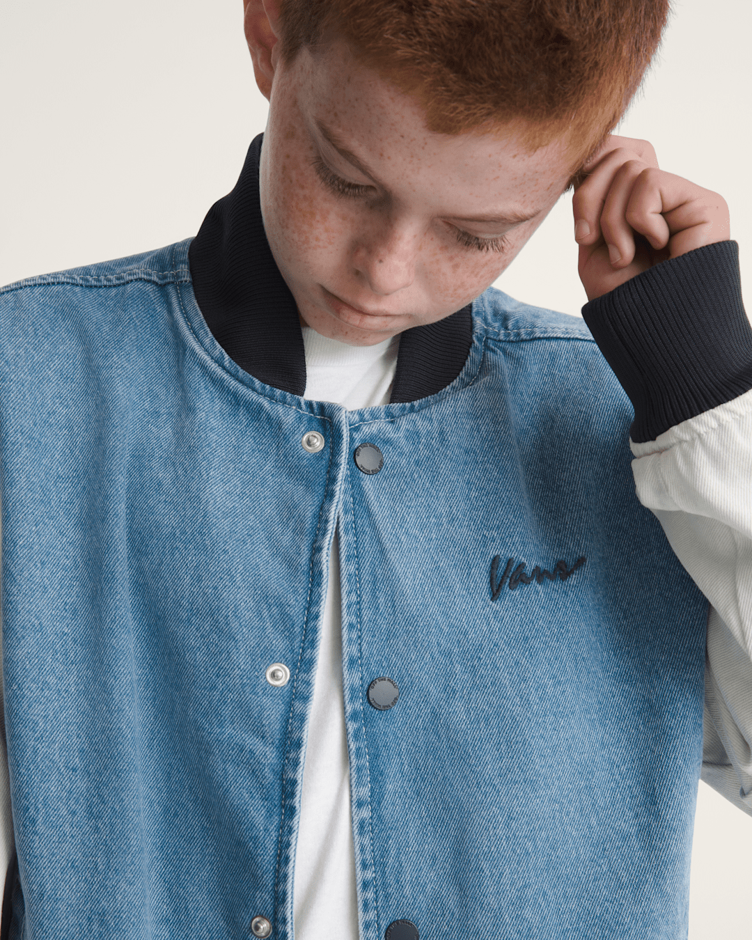 Vans Kids Denim Baseball Jacket in Stonewash Blue
