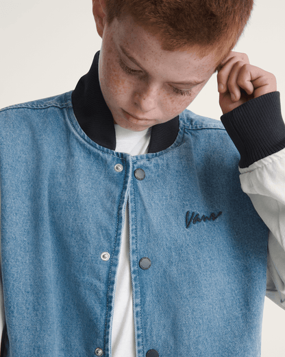 Vans Kids Denim Baseball Jacket in Stonewash Blue