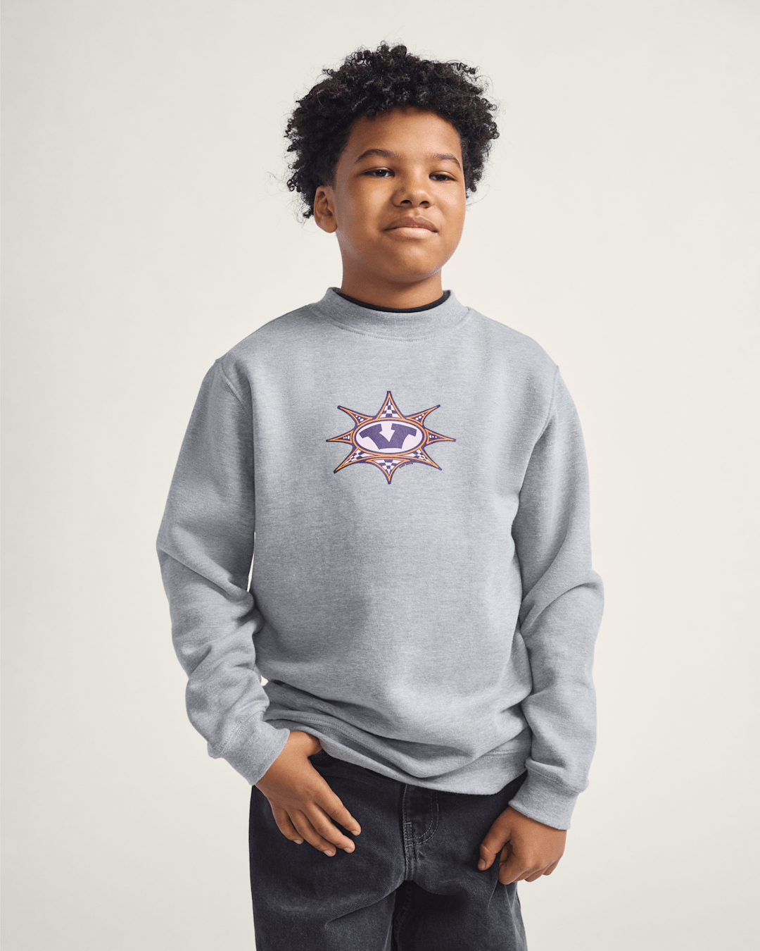 Vans Kids Star Checker Crew Sweatshirt in Cement Heather Grey