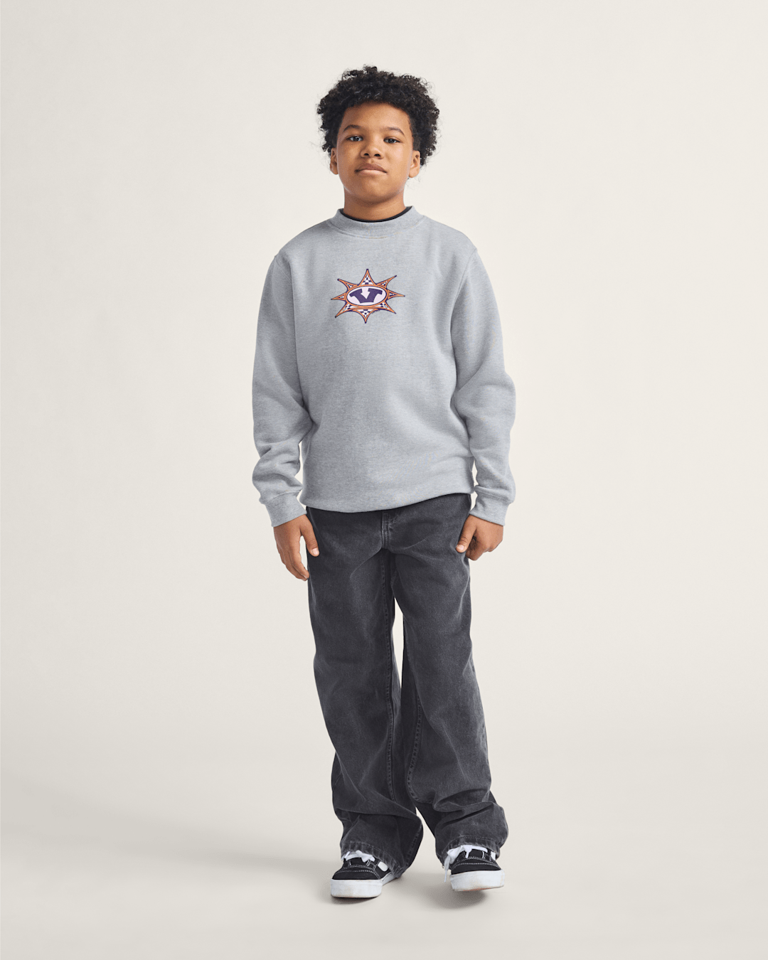 Vans Kids Star Checker Crew Sweatshirt in Cement Heather Grey