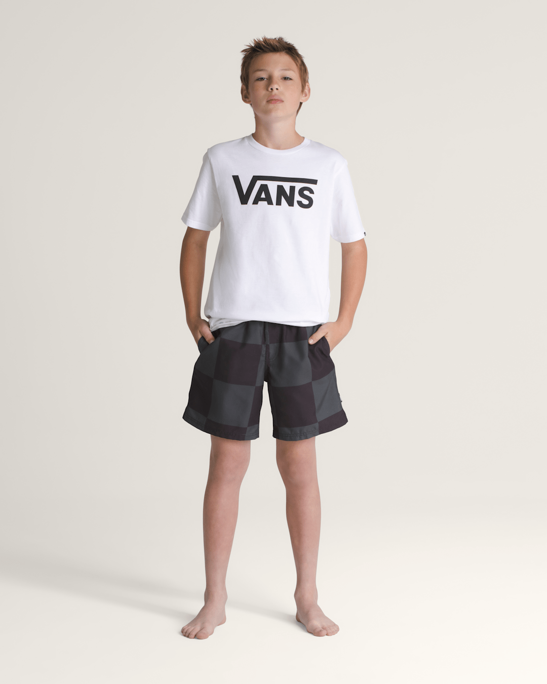 Vans Kids Primary Checkerboard Shorts in Checkerboard Black / Grey