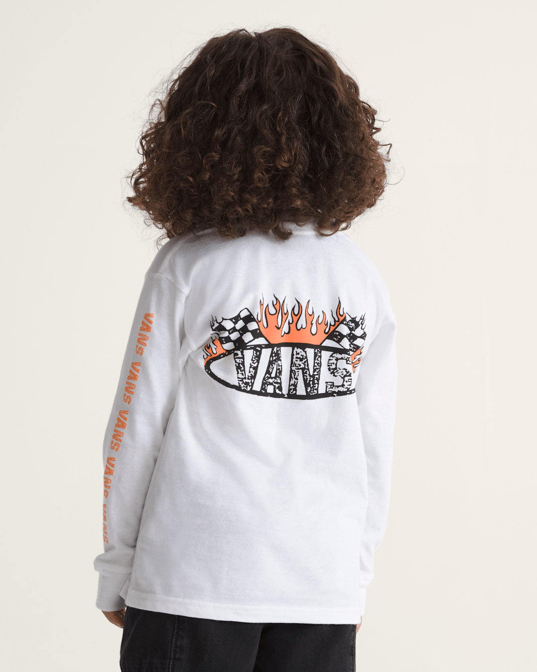 Vans Little Kids Racing Flames Long Sleeve T-Shirt in White