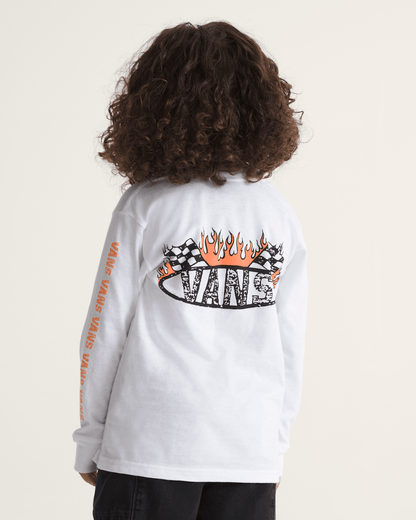 Vans Little Kids Racing Flames Long Sleeve T-Shirt in White