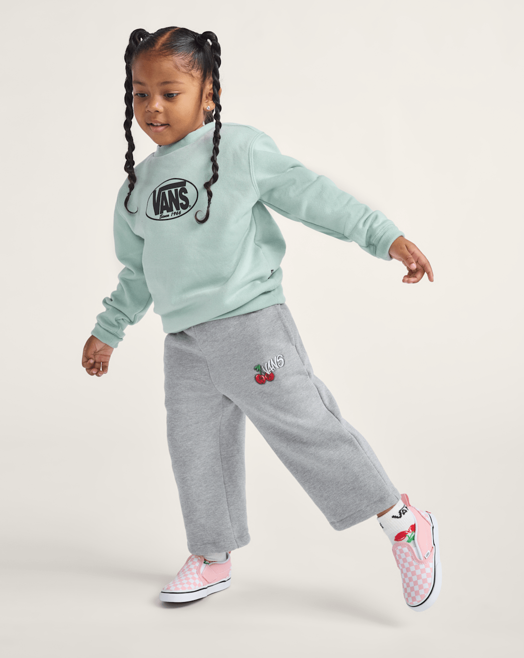 Vans Little Kids Classic Oval Crew Sweatshirt in Grey Olive Green