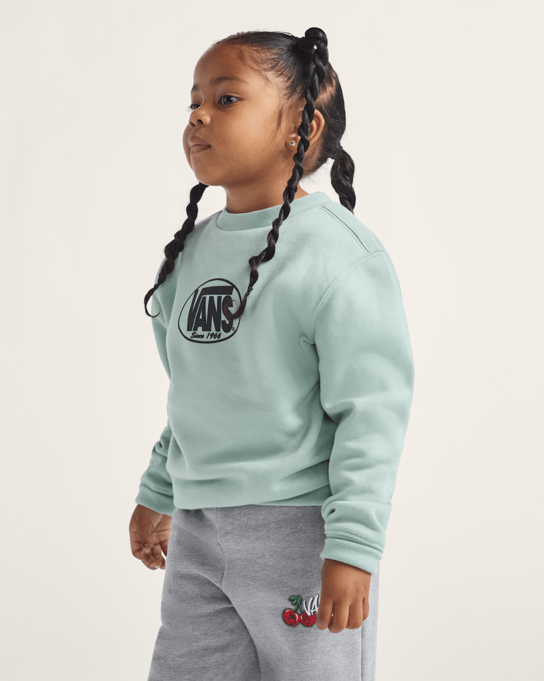 Vans Little Kids Classic Oval Crew Sweatshirt in Grey Olive Green