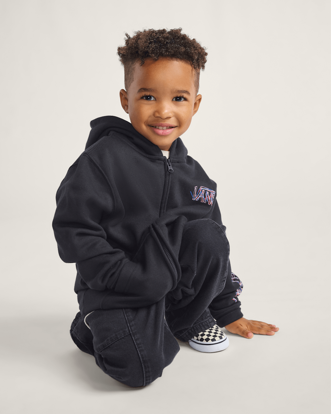 Vans Little Kids Scribbled Past Zip Hoodie in Black