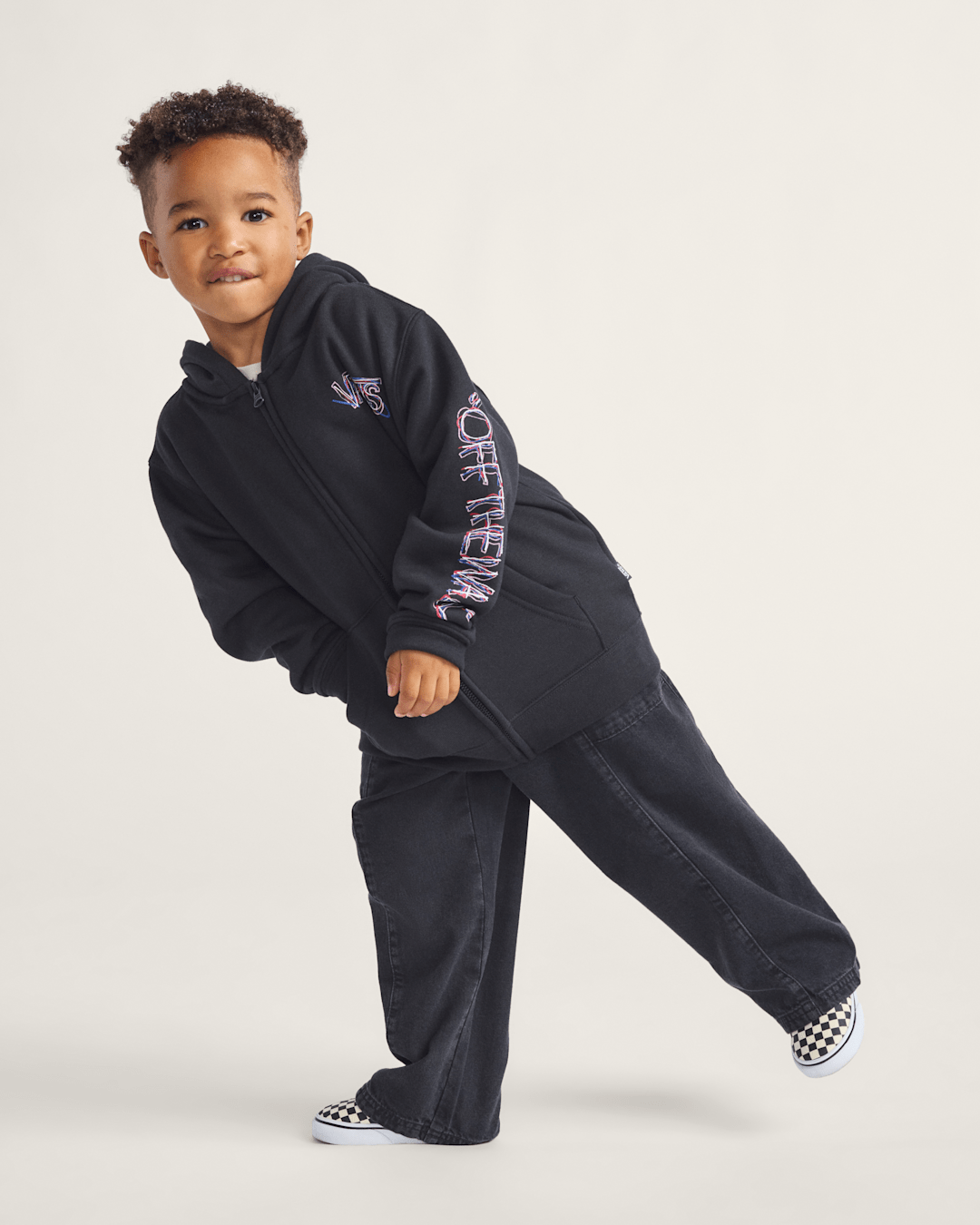 Vans Little Kids Scribbled Past Zip Hoodie in Black