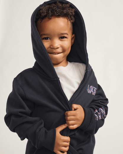 Vans Little Kids Scribbled Past Zip Hoodie in Black