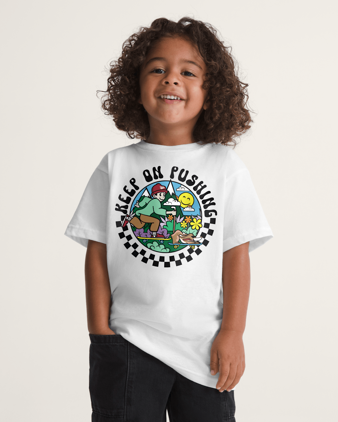 Vans Little Kids Keep on Pushing T-Shirt in White