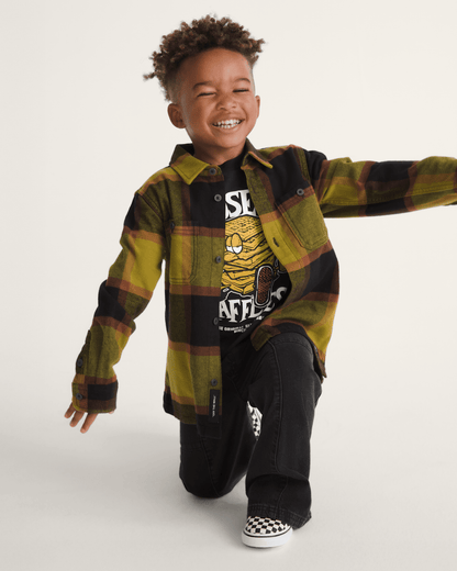 Vans Little Kids Larkspur Plaid Flannel Shirt in Burnt Gold Yellow / Black