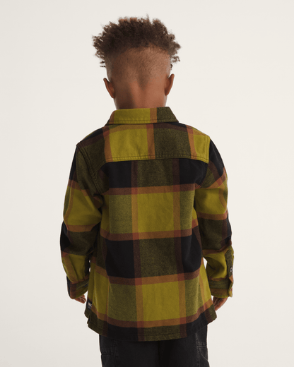 Vans Little Kids Larkspur Plaid Flannel Shirt in Burnt Gold Yellow / Black