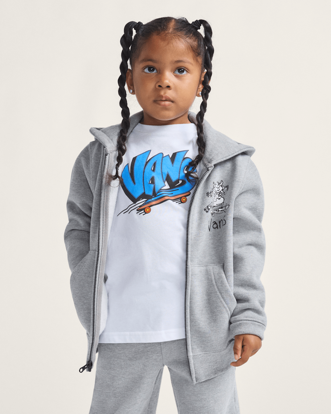 Vans Little Kids Sk8 Posse Zip Hoodie in Cement Heather Grey