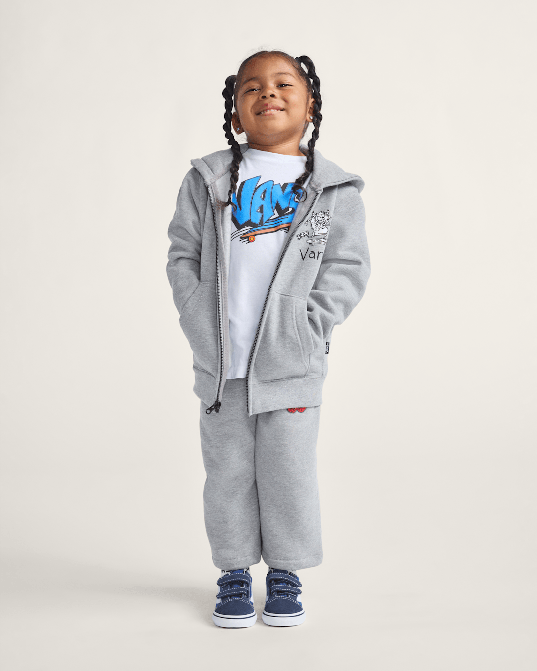 Vans Little Kids Sk8 Posse Zip Hoodie in Cement Heather Grey