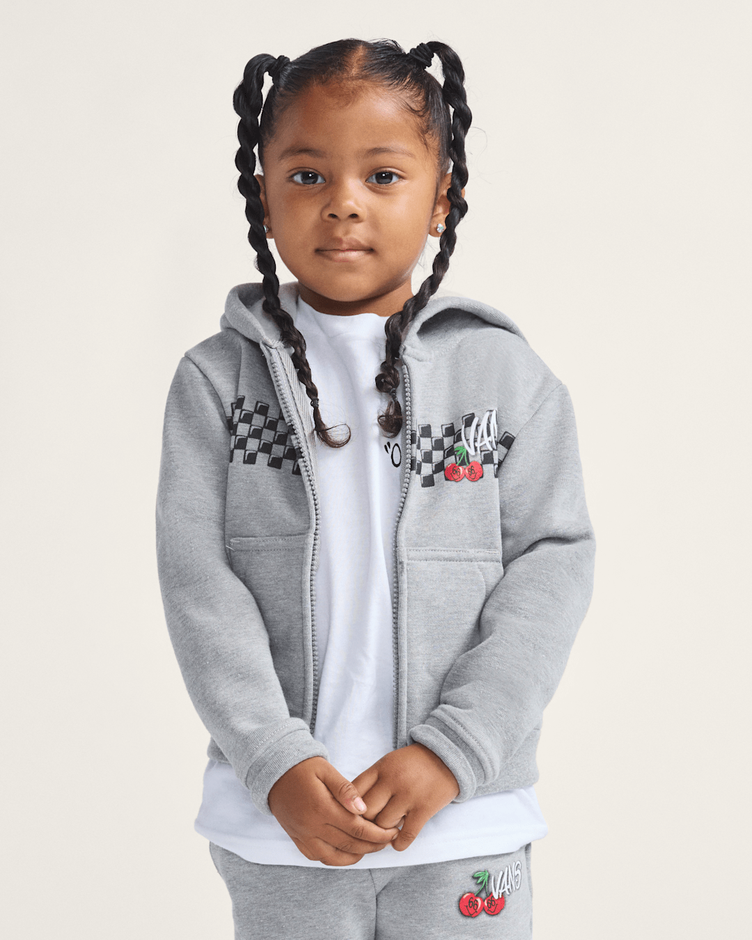 Vans Little Kids Checker Cherries Pullover Hoodie in Cement Heather Grey