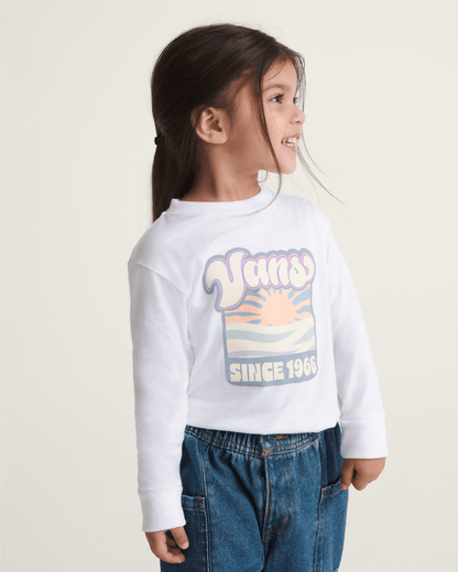 Vans Little Kids Sun Dip Long Sleeve T-Shirt in White