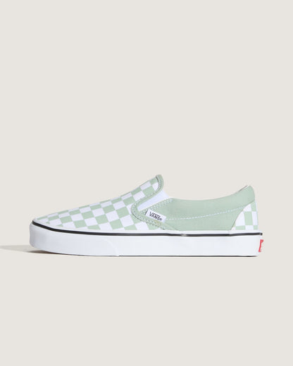 Vans Classic Slip-On Checkerboard Shoe in Grey Olive Green / White