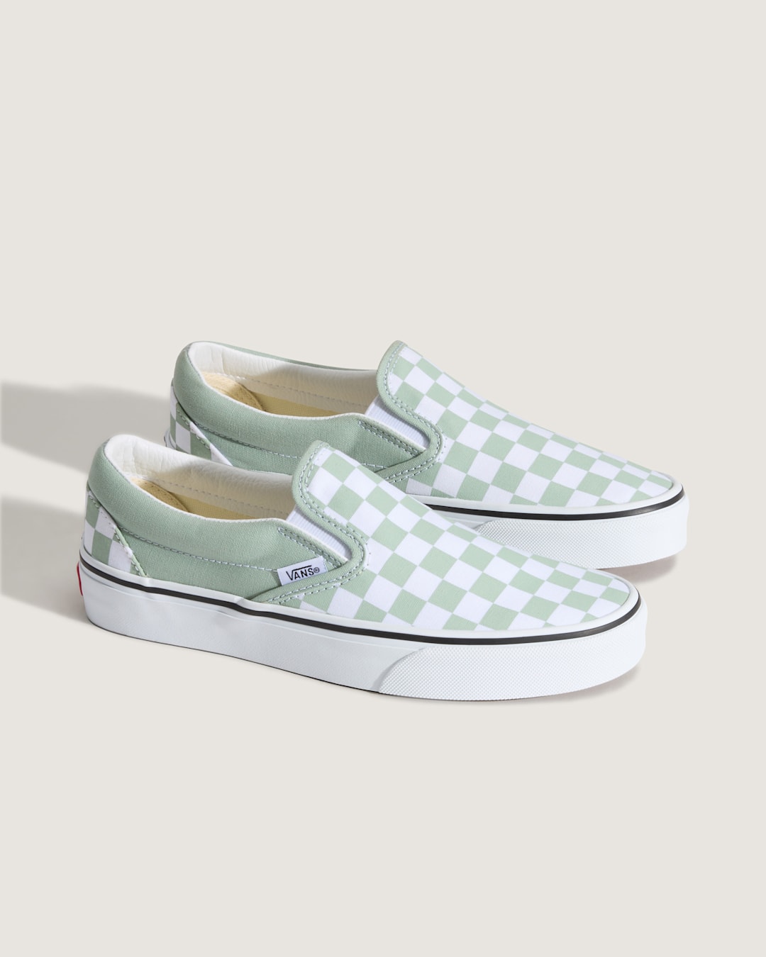 Vans Classic Slip-On Checkerboard Shoe in Grey Olive Green / White