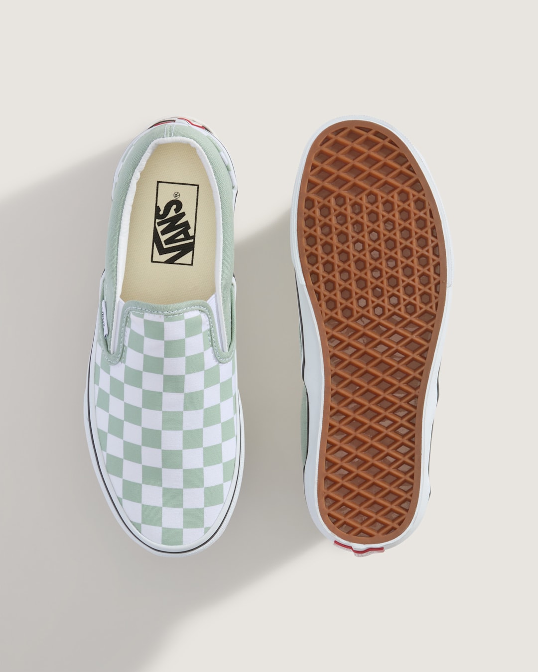 Vans Classic Slip-On Checkerboard Shoe in Grey Olive Green / White