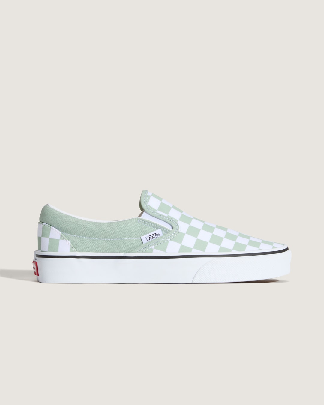 Vans Classic Slip-On Checkerboard Shoe in Grey Olive Green / White