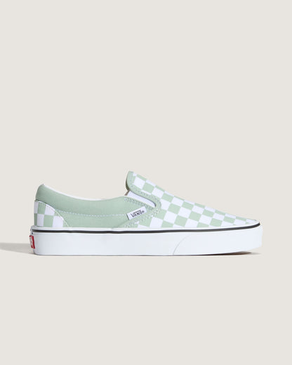 Vans Classic Slip-On Checkerboard Shoe in Grey Olive Green / White