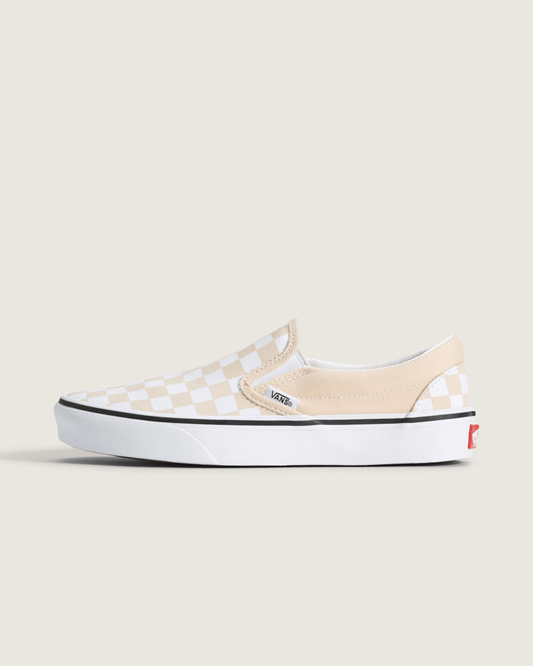Vans Classic Slip-On Checkerboard Shoe in Checkerboard Creme Brule Beige