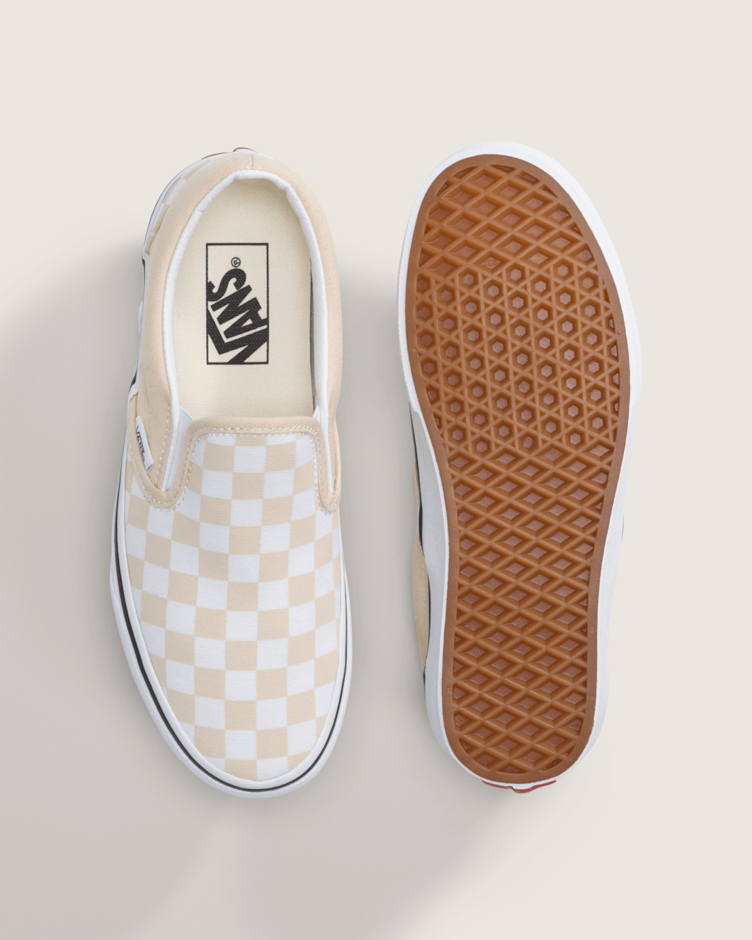 Vans Classic Slip-On Checkerboard Shoe in Checkerboard Creme Brule Beige