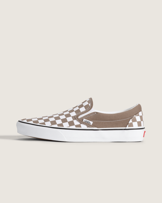 Vans Classic Slip-On Checkerboard Shoe in Checkerboard Walnut Brown / White