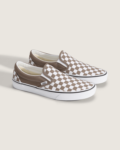 Vans Classic Slip-On Checkerboard Shoe in Checkerboard Walnut Brown / White