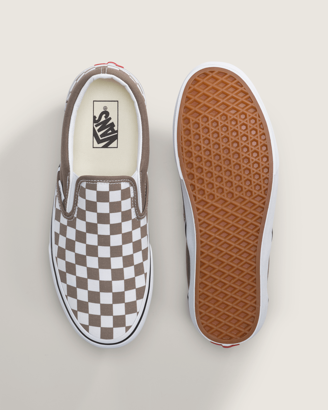 Vans Classic Slip-On Checkerboard Shoe in Checkerboard Walnut Brown / White