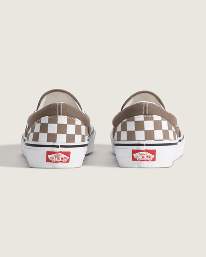 Vans Classic Slip-On Checkerboard Shoe in Checkerboard Walnut Brown / White