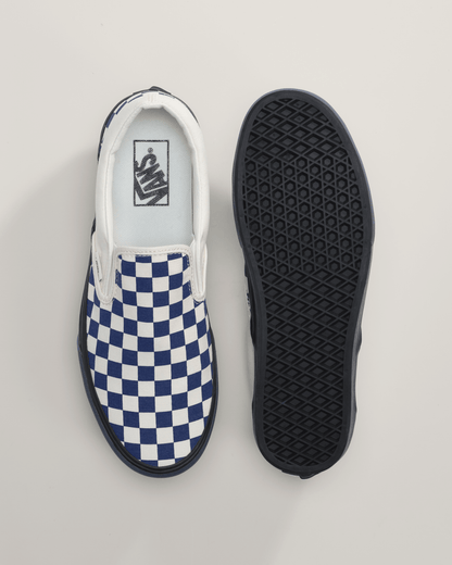 Vans Classic Slip-On Checkerboard Shoe in Checkerboard Deep Twilight Blue